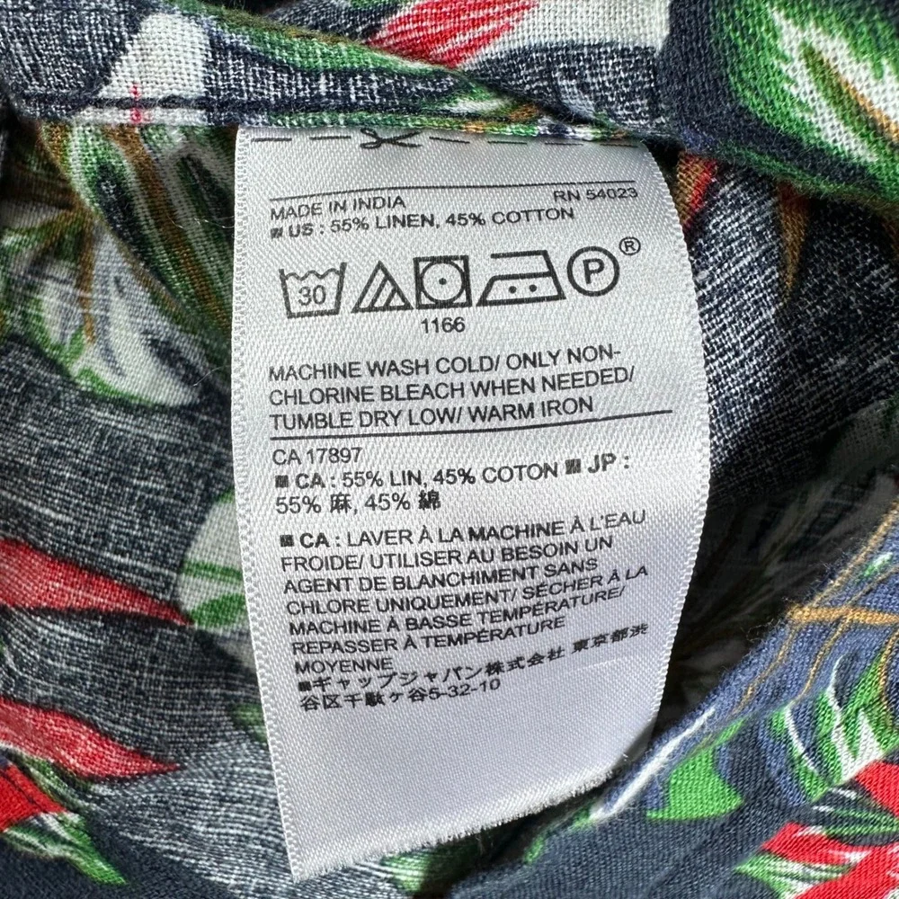 Banana‎ Republic Button Up Mens M Medium Blue Tropical Floral Linen Cotton Slim